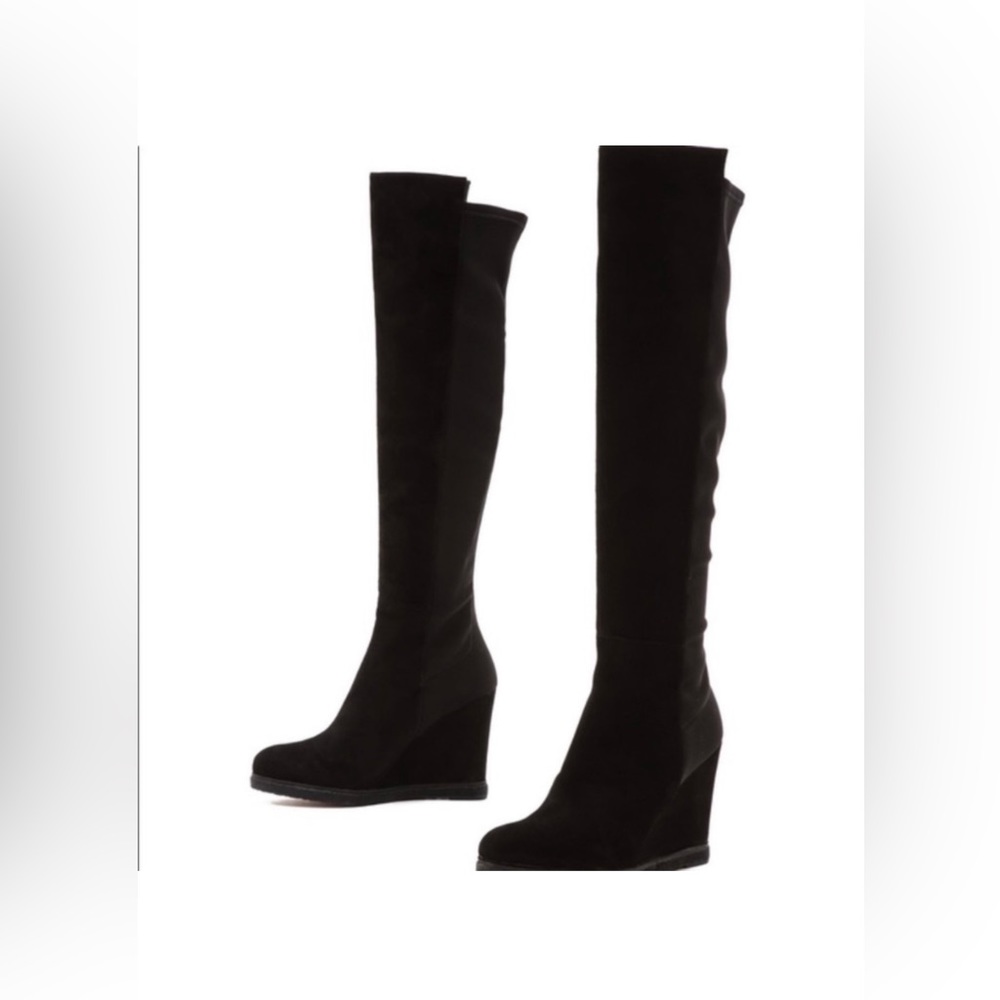 Stuart Weitzman Demiswoon Black Wedge Boots 7M SUEDE GREAT CONDITION 50/…